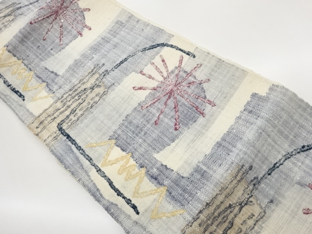 JAPANESE KIMONO / NAGOYA OBI / TSUMUGI / WOVEN ABSTRACT GEOMETRIC